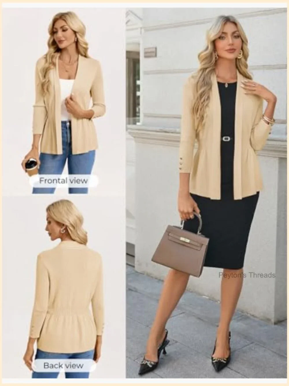 Lightweight Viscose Blend Cardigan with Peplum Design and Buckle Cuffs